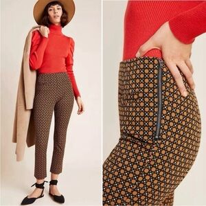 ANTHROPOLOGIE The Essential Slim Trouser Cropped with Geometric Design Size 4